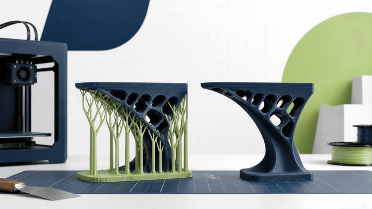 Perbandingan objek cetak 3D dengan tree support dan hasil setelah support dilepas